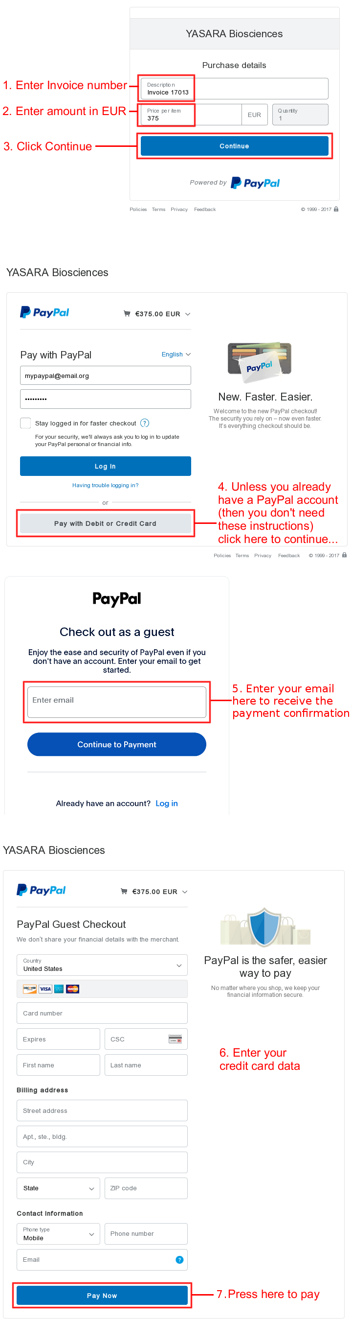 Credit card payment instructions